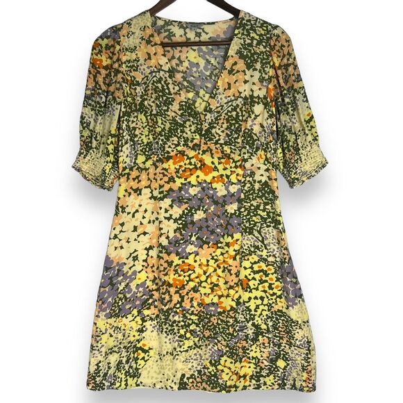 Rails Dress Roma Gardenia Floral Mini Yellow Puff Sleeve V-Neck Size Small - Picture 2 of 16